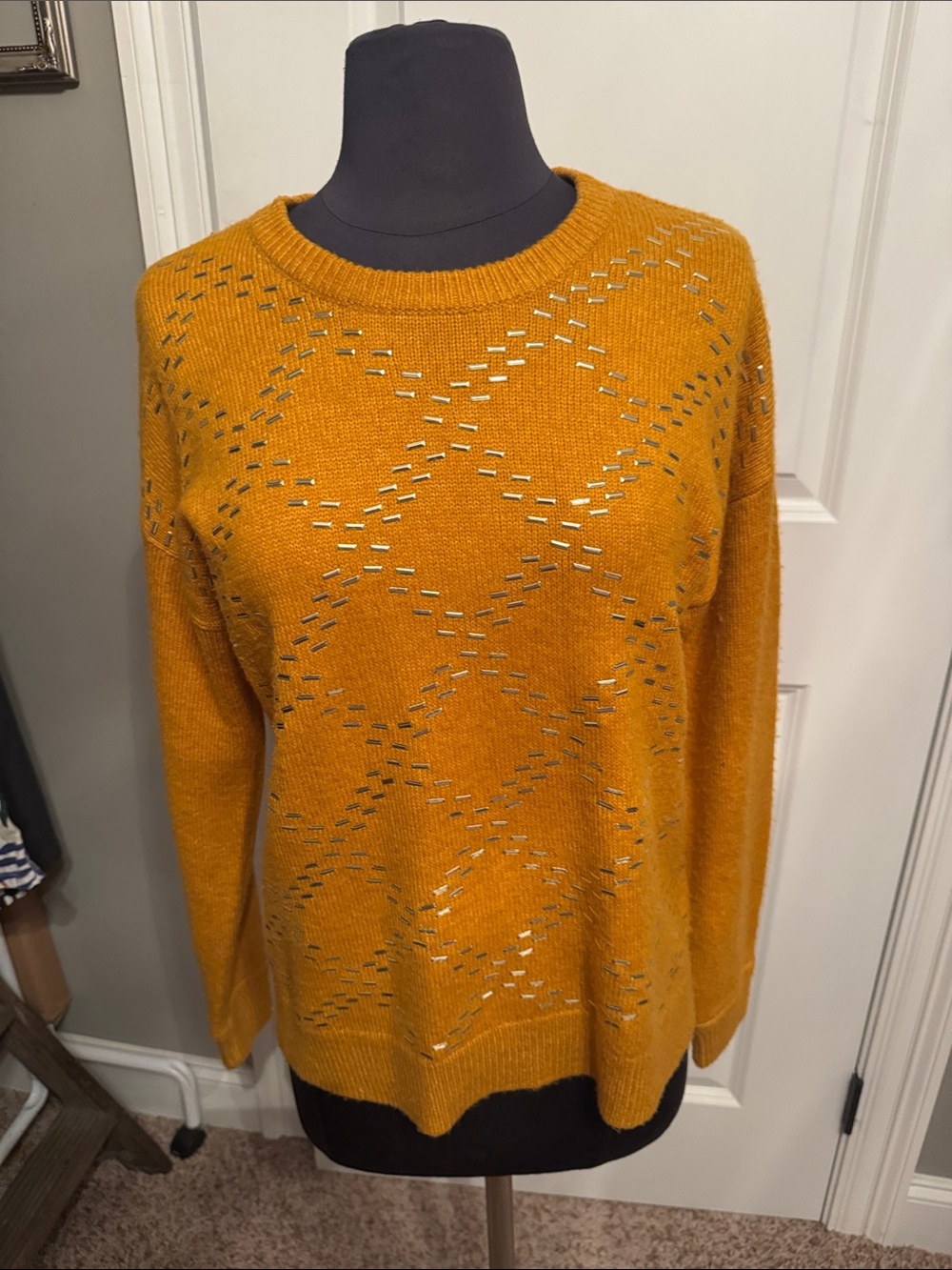 Michael Kors Mustard Eyelet Crewneck Sweater